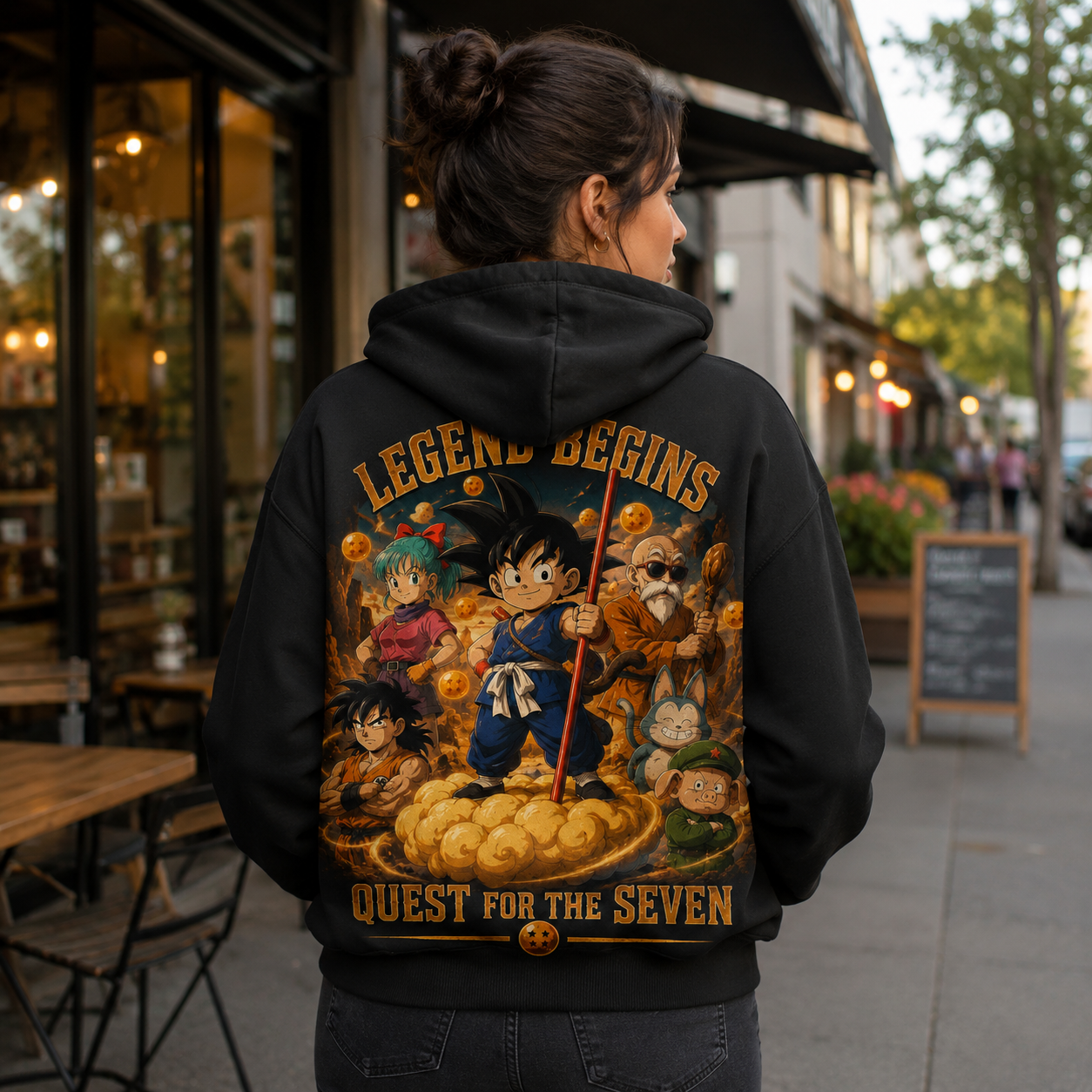 Black hoodie with Goku & Bulma Dragon Ball Quest For The Seven graphic – photo 3