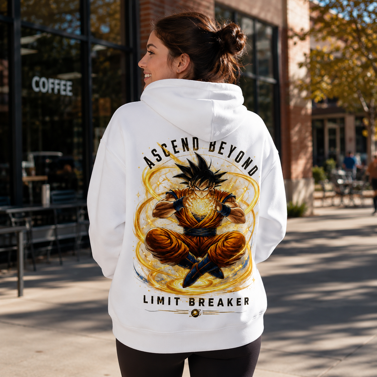 White hoodie with Goku Dragon Ball Ascend Beyond graphic – photo 3
