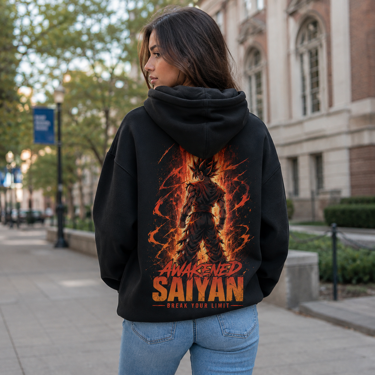 Black hoodie with Goku Dragon Ball Awakened Saiyan graphic – photo 3