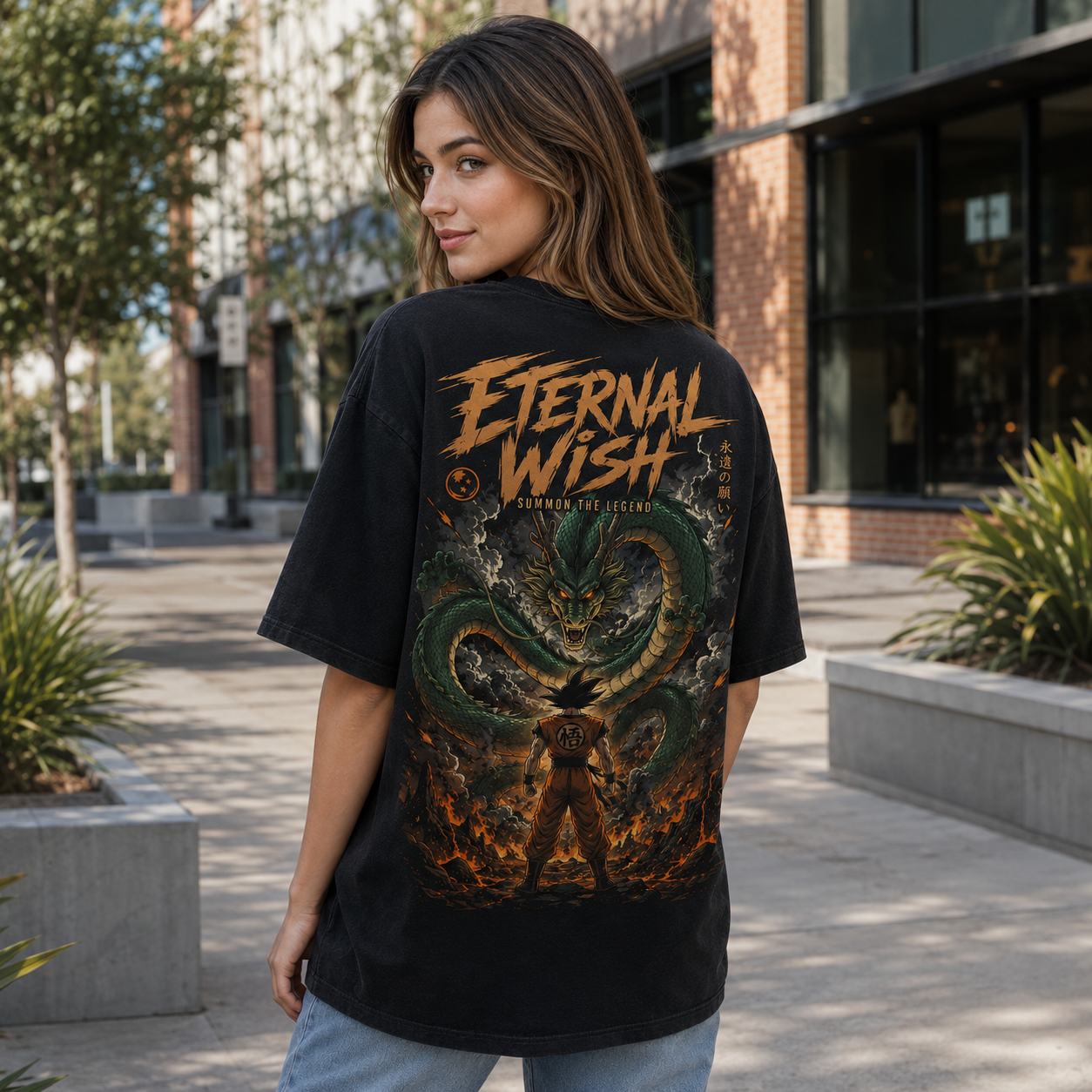 Black t-shirt with Goku Dragon Ball Eternal Wish graphic – photo 3