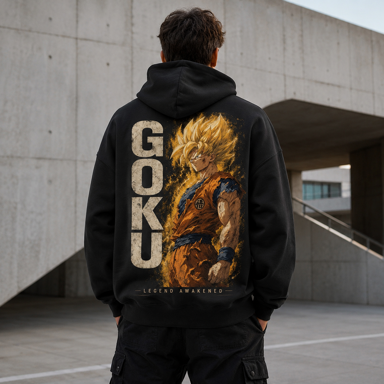 Black hoodie with Goku Dragon Ball Legend Awakened graphic – photo 3
