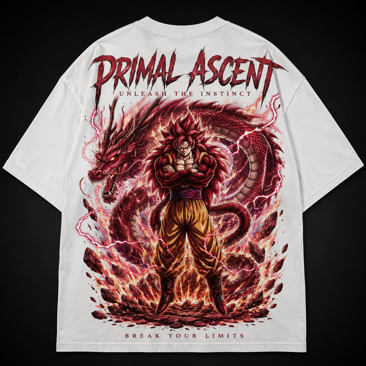 White t-shirt with Goku Dragon Ball Primal Ascent graphic – photo 1
