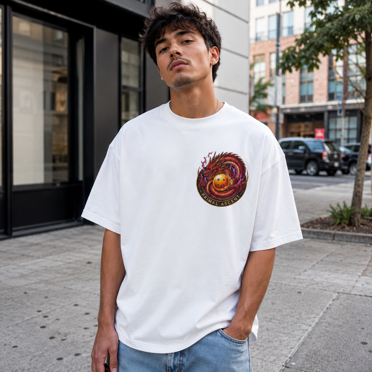 White t-shirt with Goku Dragon Ball Primal Ascent graphic – photo 4