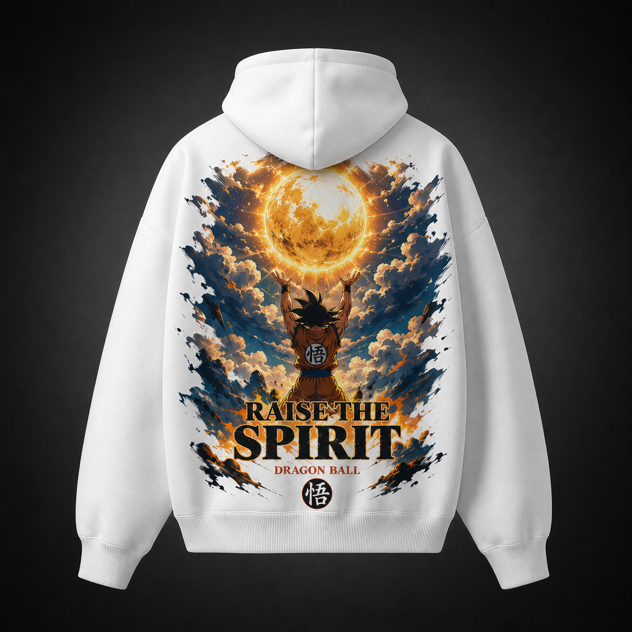 White hoodie with Goku Dragon Ball Raise The Spirit graphic – photo 1