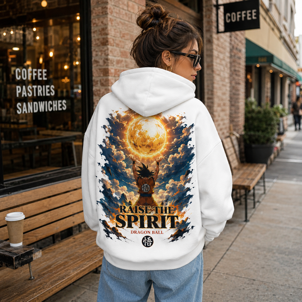 White hoodie with Goku Dragon Ball Raise The Spirit graphic – photo 3