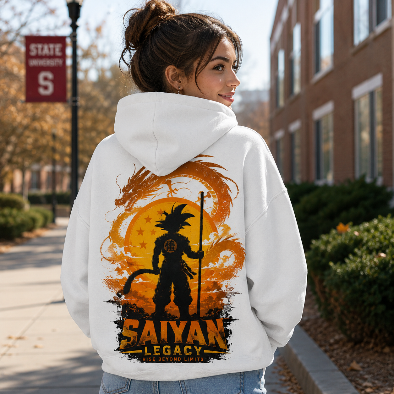 White hoodie with Goku Dragon Ball Saiyan Legacy graphic – photo 3