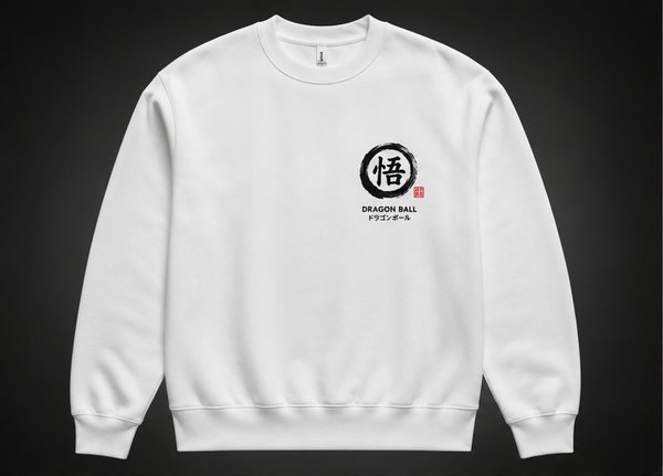 White sweatshirt with Goku Dragon Ball Sumi-e Warrior graphic – photo 1