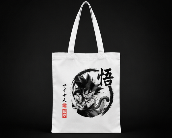 White tote bag with Goku Dragon Ball Turtle School Strike graphic – photo 1