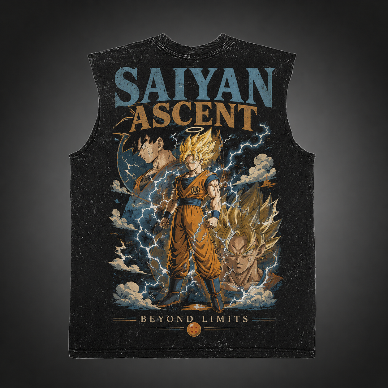 Washed black tank top with Goku & Gohan Dragon Ball Saiyan Ascent graphic – photo 1