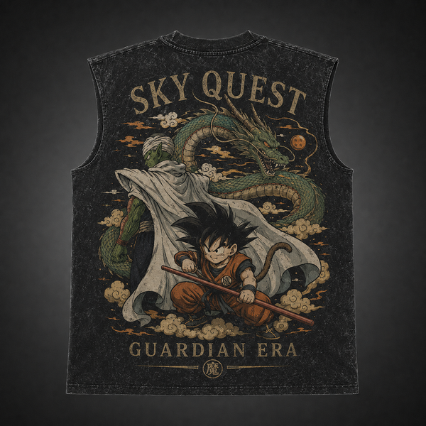 Washed black tank top with Goku & Piccolo Dragon Ball Sky Quest graphic – photo 1