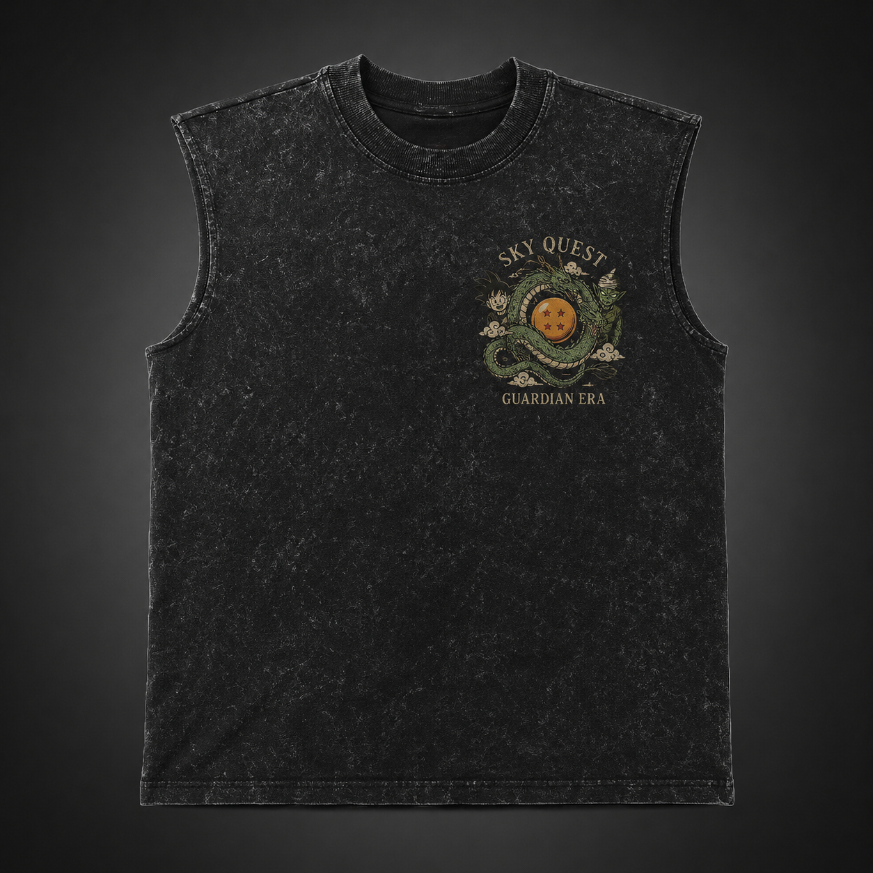 Washed black tank top with Goku & Piccolo Dragon Ball Sky Quest graphic – photo 2