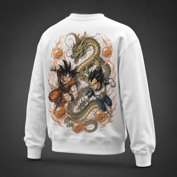 White sweatshirt with Goku & Vegeta Dragon Ball Saiyan Fury graphic – photo 1