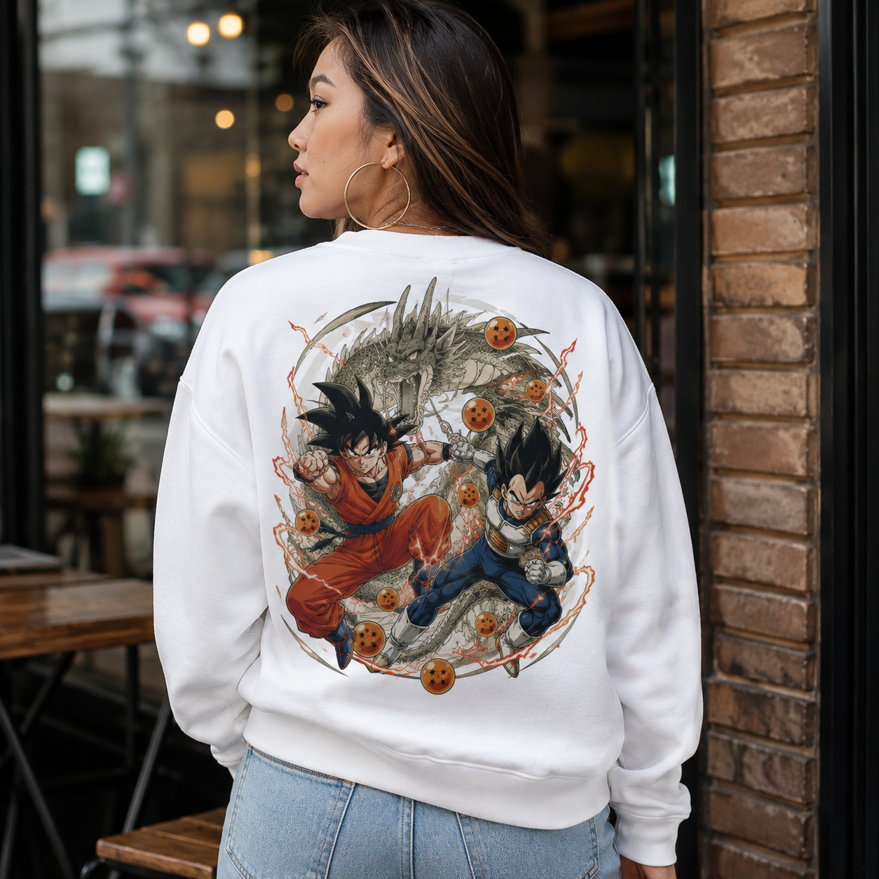 White sweatshirt with Goku & Vegeta Dragon Ball Saiyan Fury graphic – photo 3
