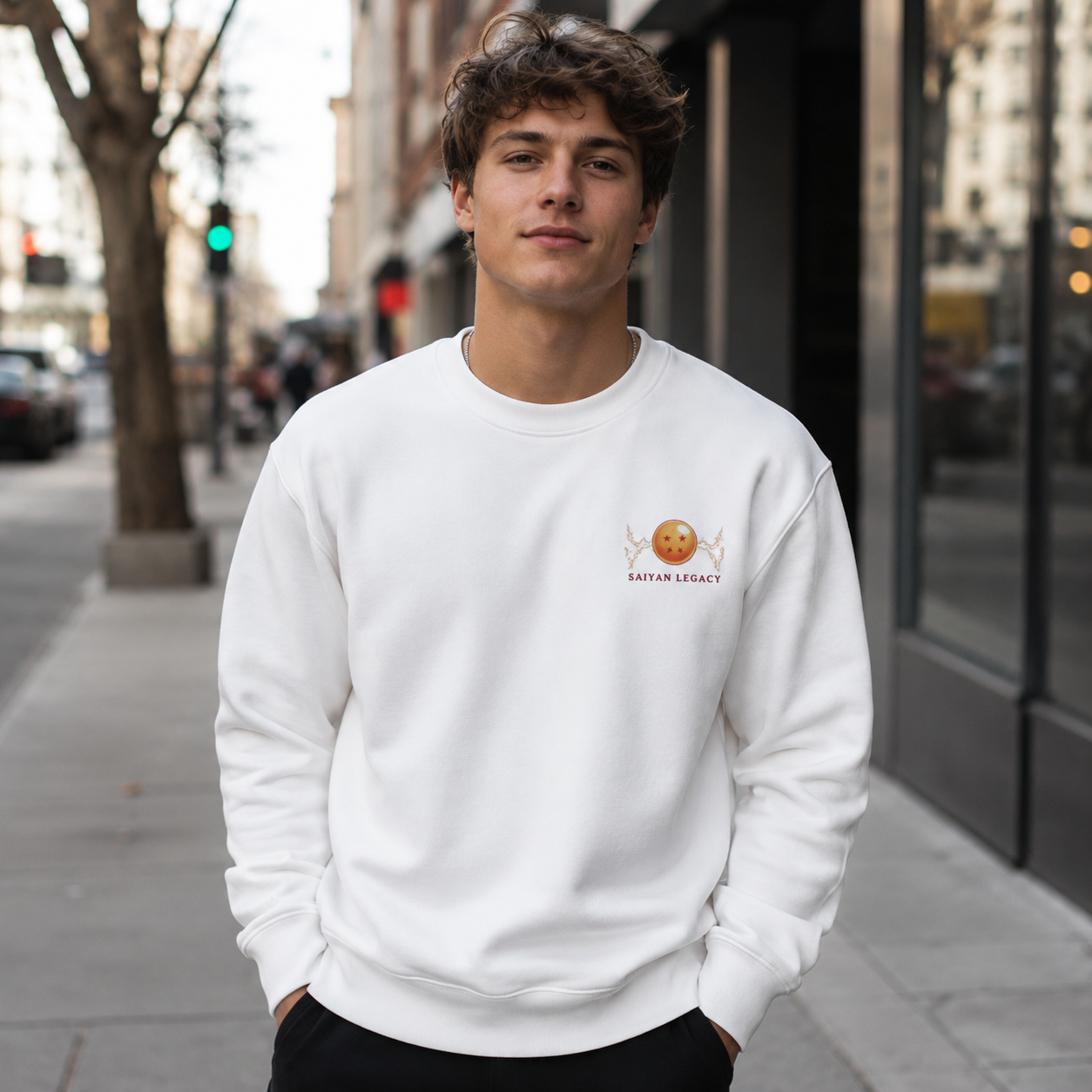 White sweatshirt with Goku & Vegeta Dragon Ball Saiyan Fury graphic – photo 4