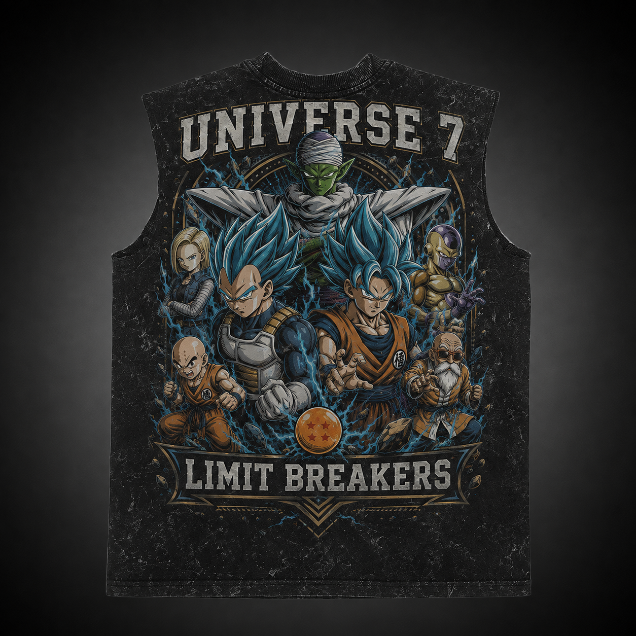 Washed black tank top with Goku & Vegeta Dragon Ball Universe 7 graphic – photo 1