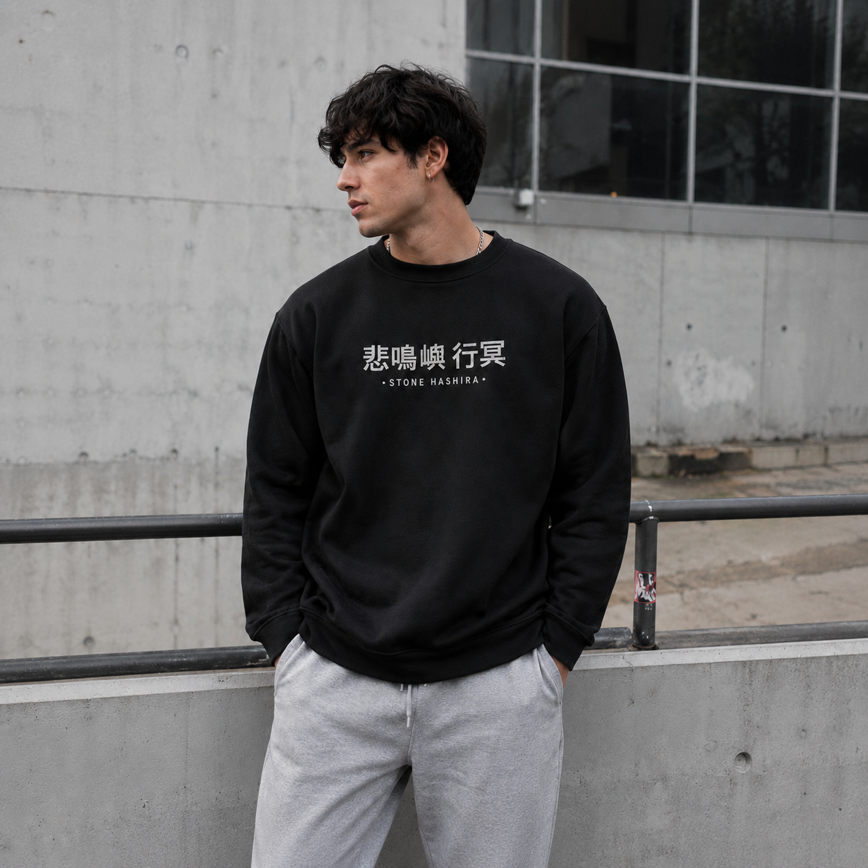 Black sweatshirt with Gyomei Himejima Demon Slayer Stone Hashira Prayer graphic – photo 4