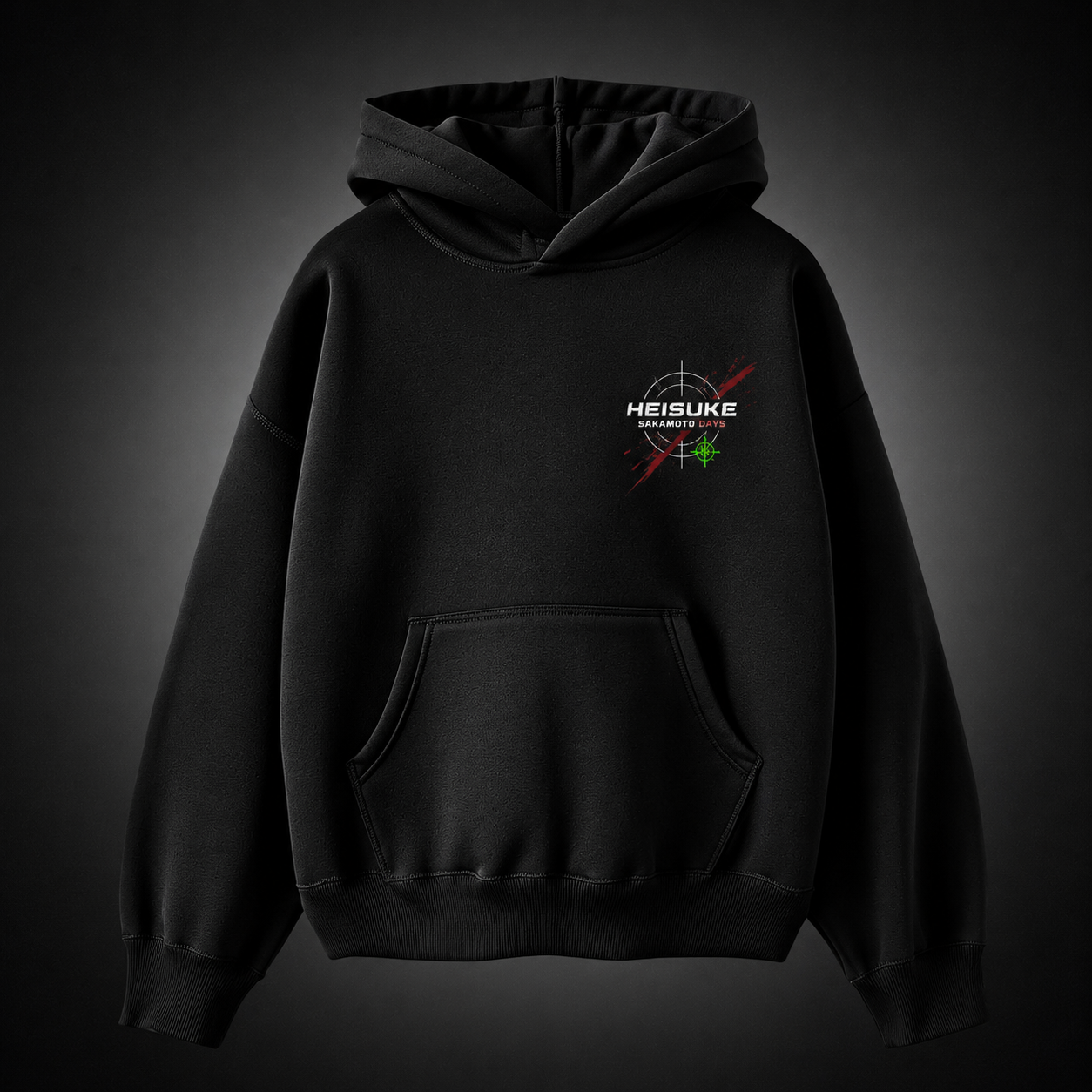 Black hoodie with Heisuke Mashimo Sakamoto Days Clear Shot graphic – photo 2
