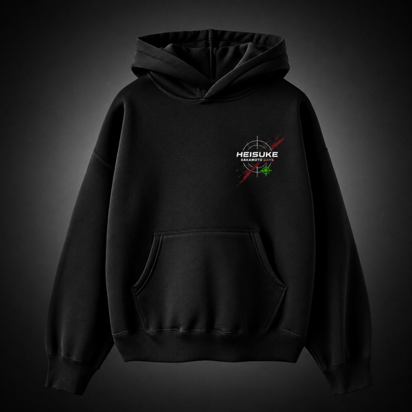 Black hoodie with Heisuke Mashimo Sakamoto Days Clear Shot graphic – photo 2