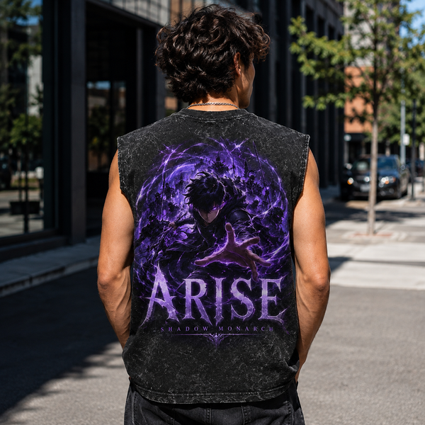 Washed black tank top with Igris Solo Leveling Igris Shadow Commander graphic – photo 3