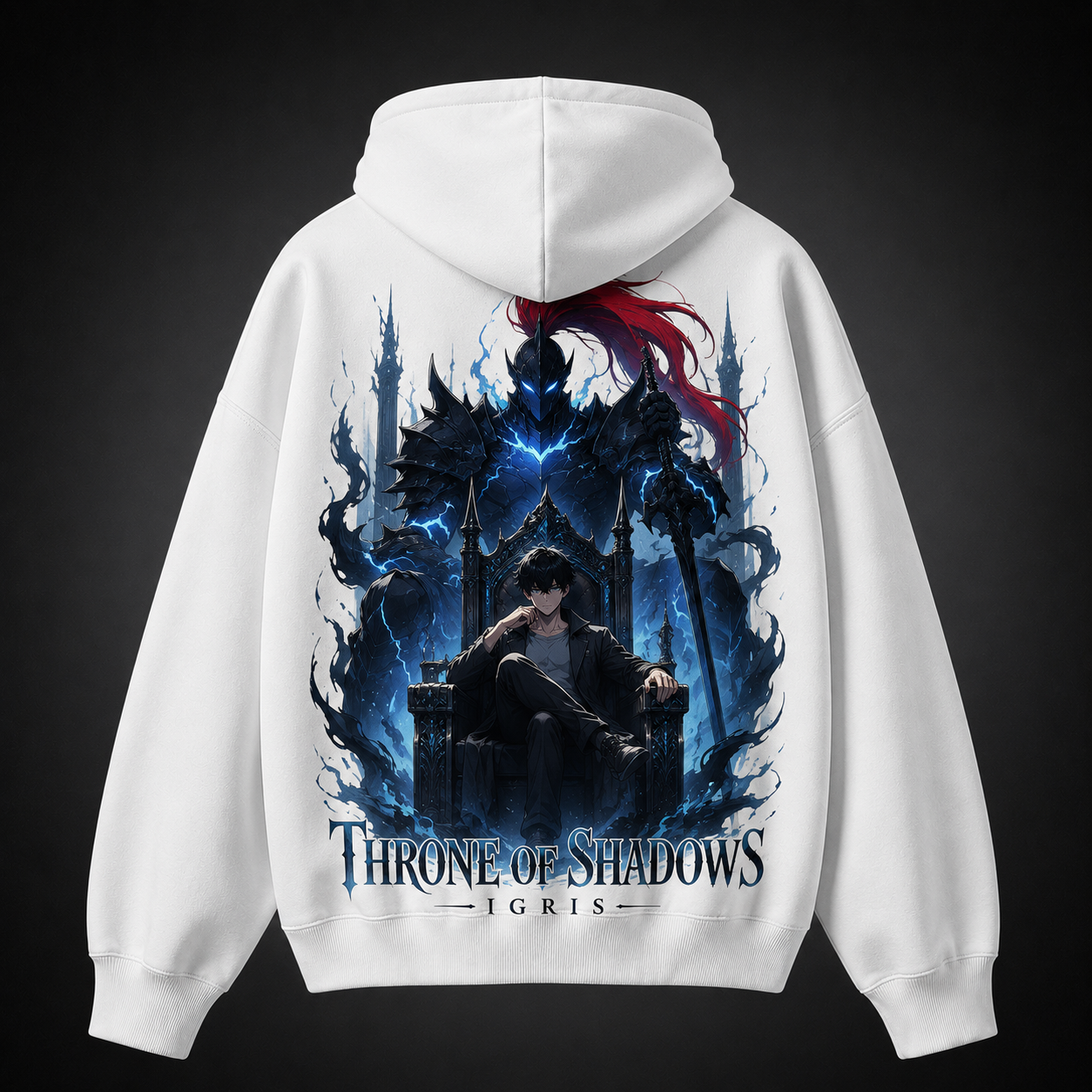 White hoodie with Igris Solo Leveling Throne Of Shadows graphic – photo 1