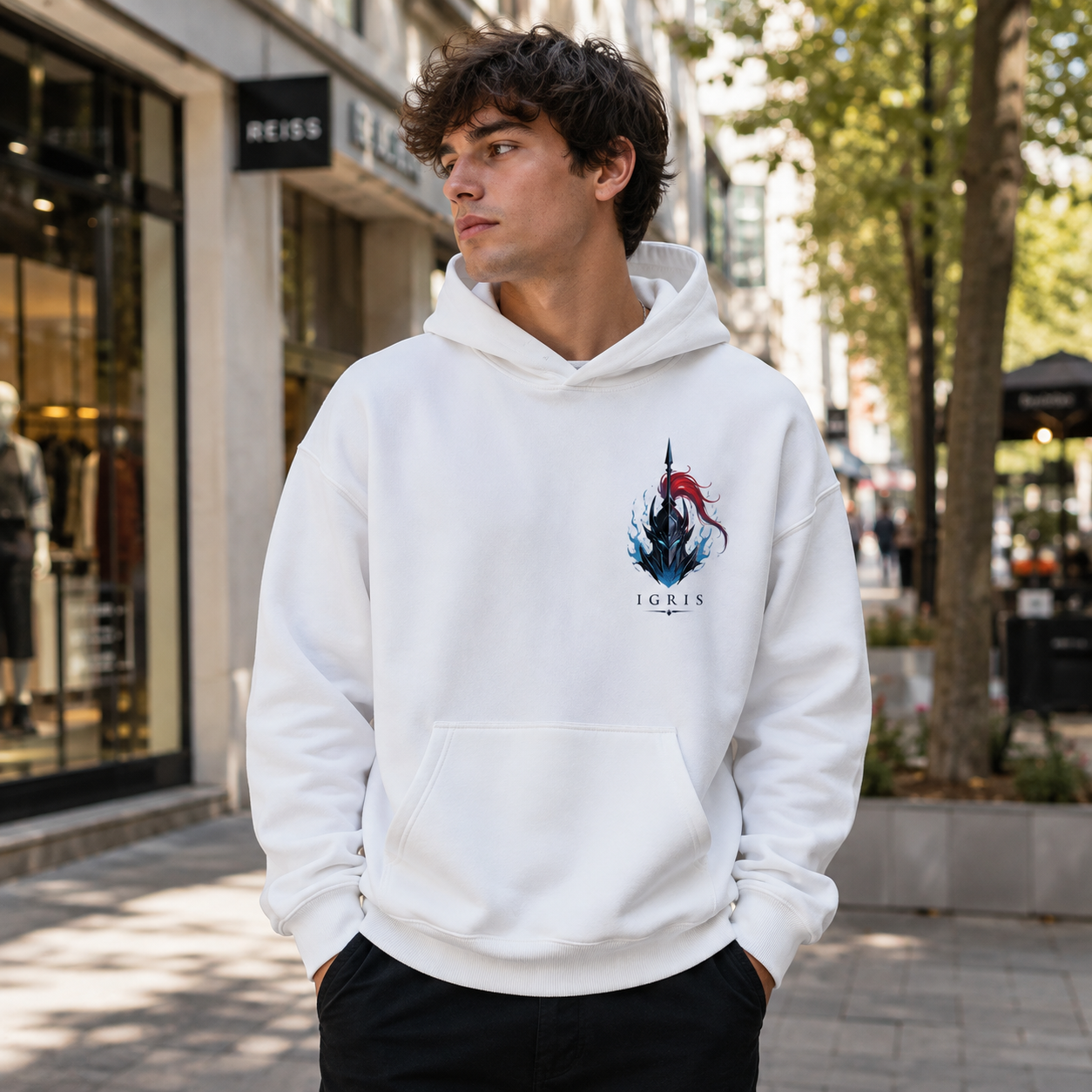 White hoodie with Igris Solo Leveling Throne Of Shadows graphic – photo 4