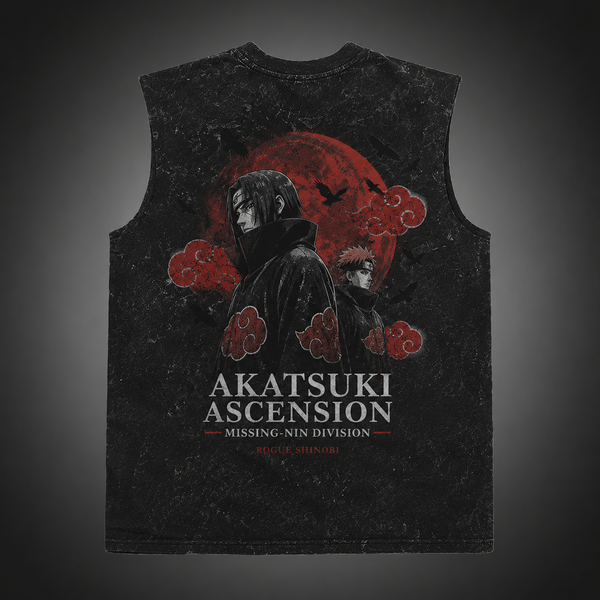 Washed black tank top with Itachi Uchiha Naruto Akatsuki Ascension graphic – photo 1