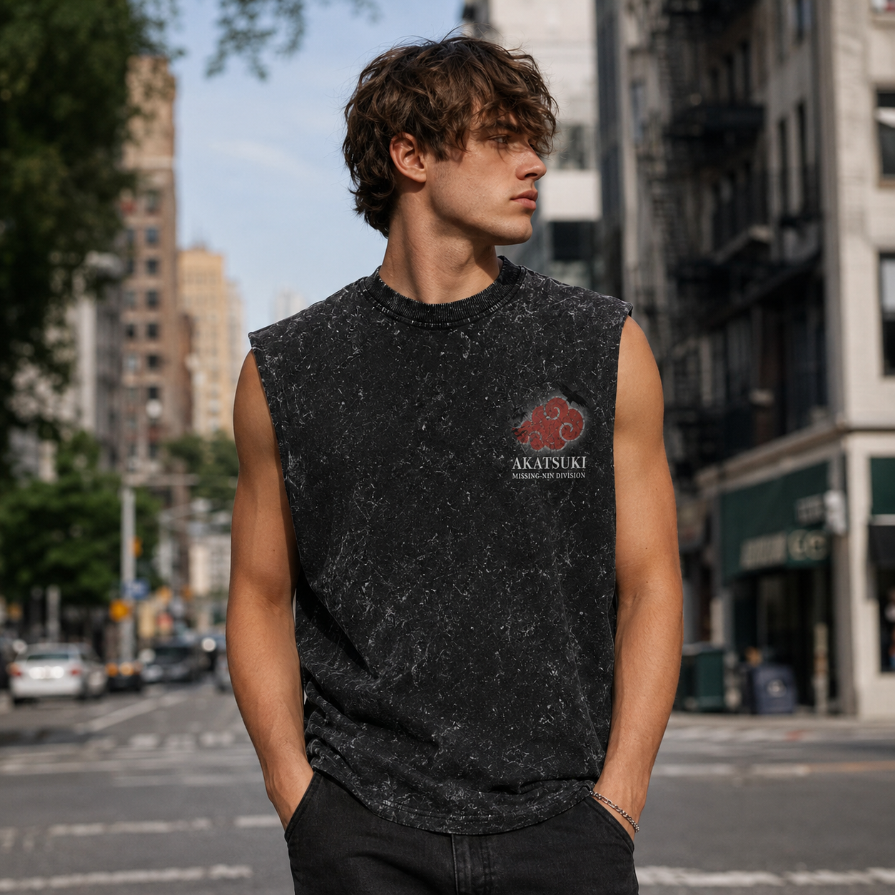 Washed black tank top with Itachi Uchiha Naruto Akatsuki Ascension graphic – photo 4