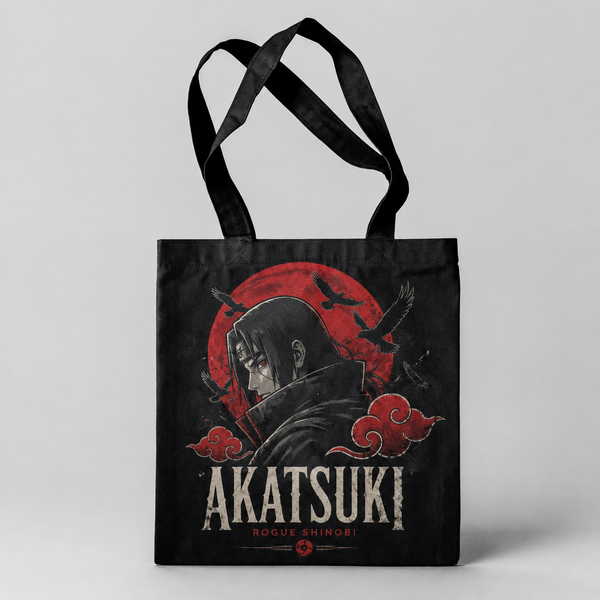 Black tote bag with Itachi Uchiha Naruto Akatsuki Rogue Shinobi graphic – photo 1