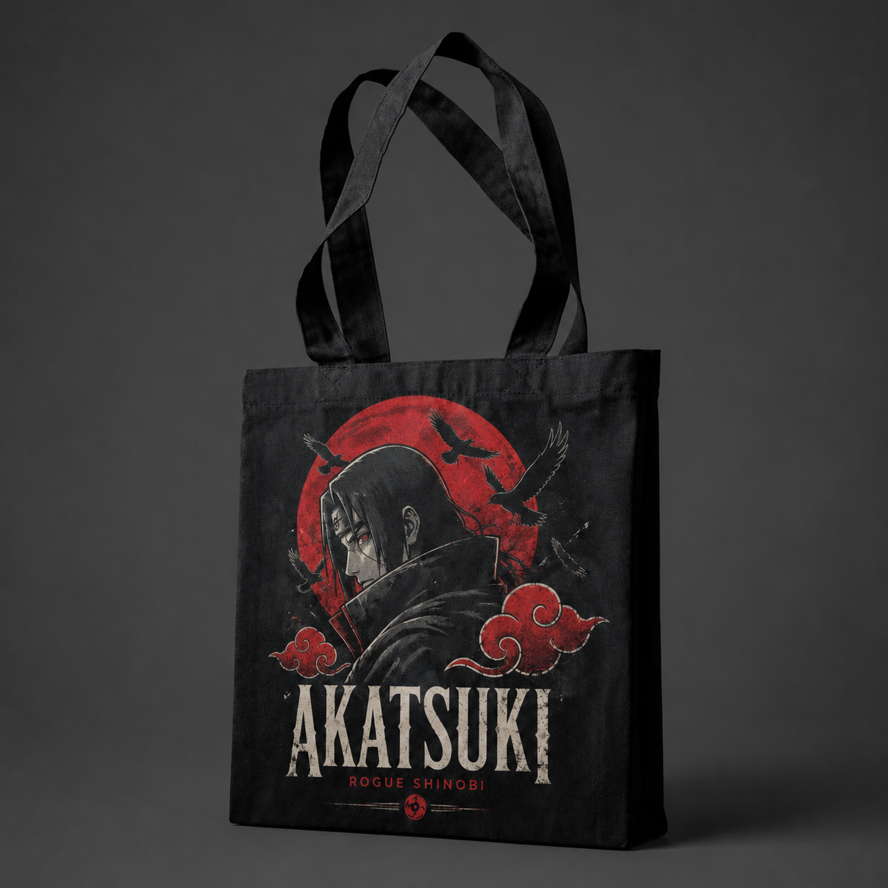 Black tote bag with Itachi Uchiha Naruto Akatsuki Rogue Shinobi graphic – photo 2