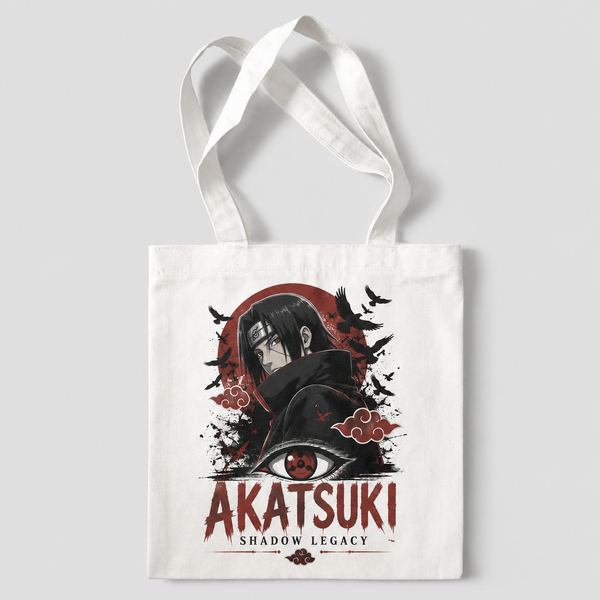 White tote bag with Itachi Uchiha Naruto Akatsuki Shadow Legacy graphic – photo 1