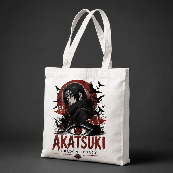 White tote bag with Itachi Uchiha Naruto Akatsuki Shadow Legacy graphic – photo 2