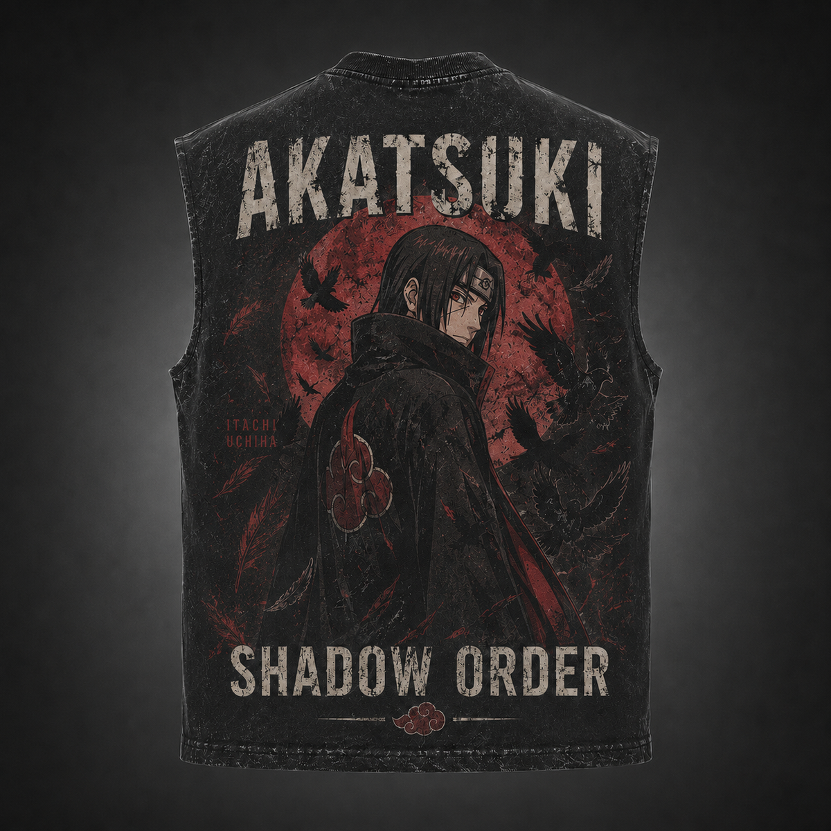 Washed black tank top with Itachi Uchiha Naruto Akatsuki Shadow Order graphic – photo 1