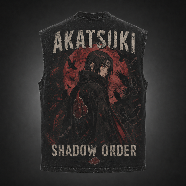 Washed black tank top with Itachi Uchiha Naruto Akatsuki Shadow Order graphic – photo 1