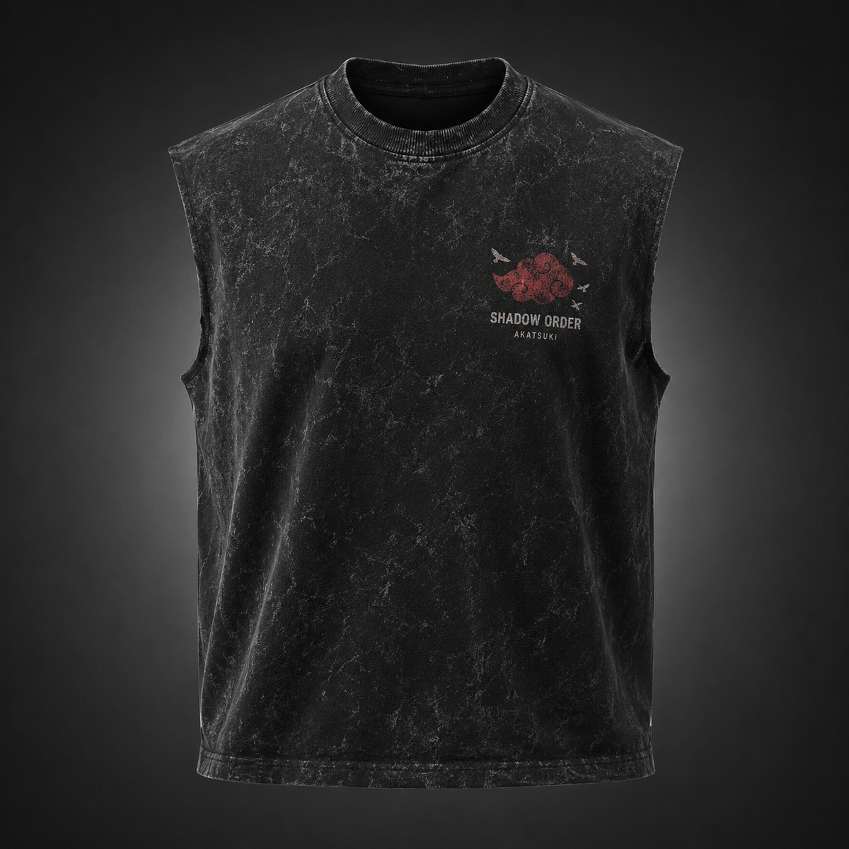 Washed black tank top with Itachi Uchiha Naruto Akatsuki Shadow Order graphic – photo 2