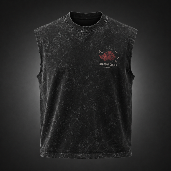 Washed black tank top with Itachi Uchiha Naruto Akatsuki Shadow Order graphic – photo 2