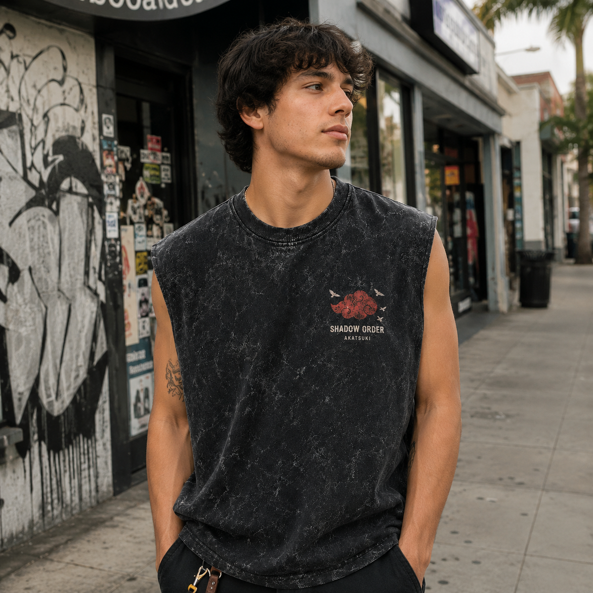 Washed black tank top with Itachi Uchiha Naruto Akatsuki Shadow Order graphic – photo 4