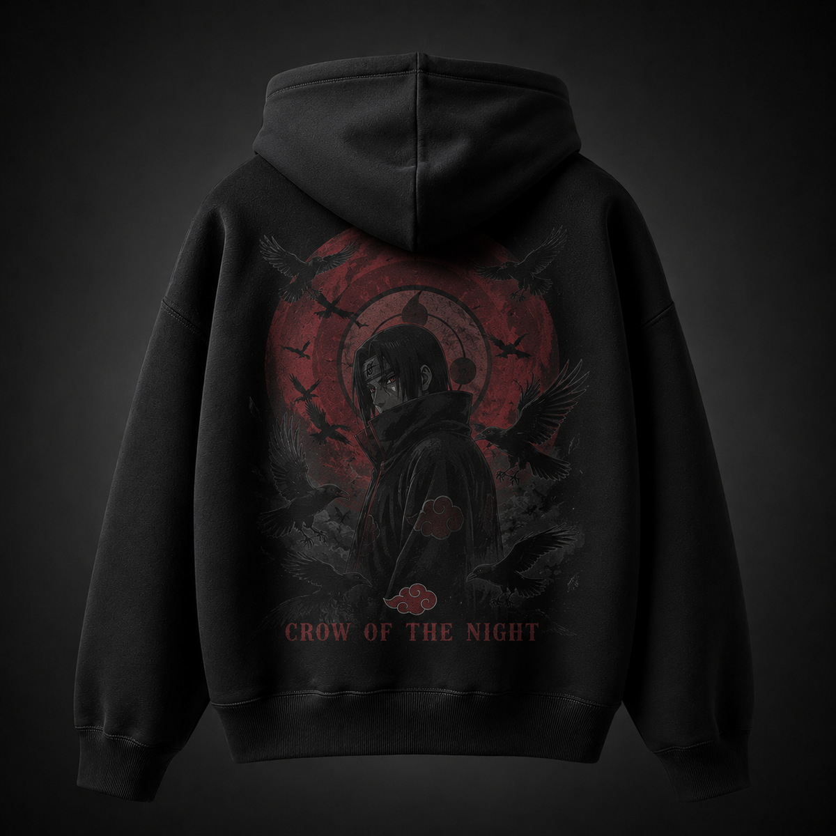Black hoodie with Itachi Uchiha Naruto Crow Of The Night graphic – photo 1
