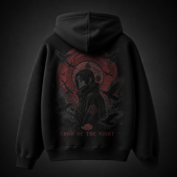 Black hoodie with Itachi Uchiha Naruto Crow Of The Night graphic – photo 1