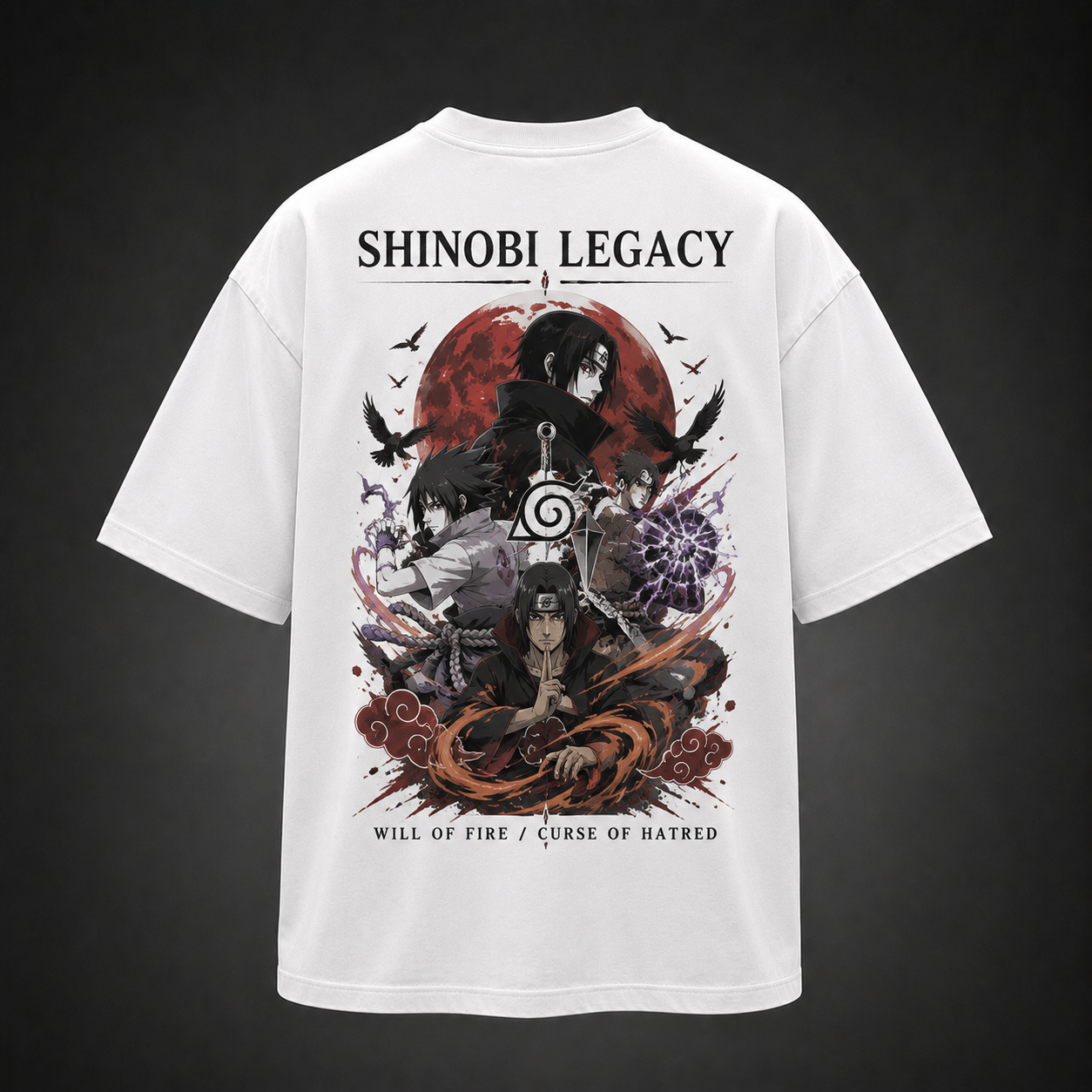 White t-shirt with Itachi Uchiha Naruto Curse Of Hatred graphic – photo 1