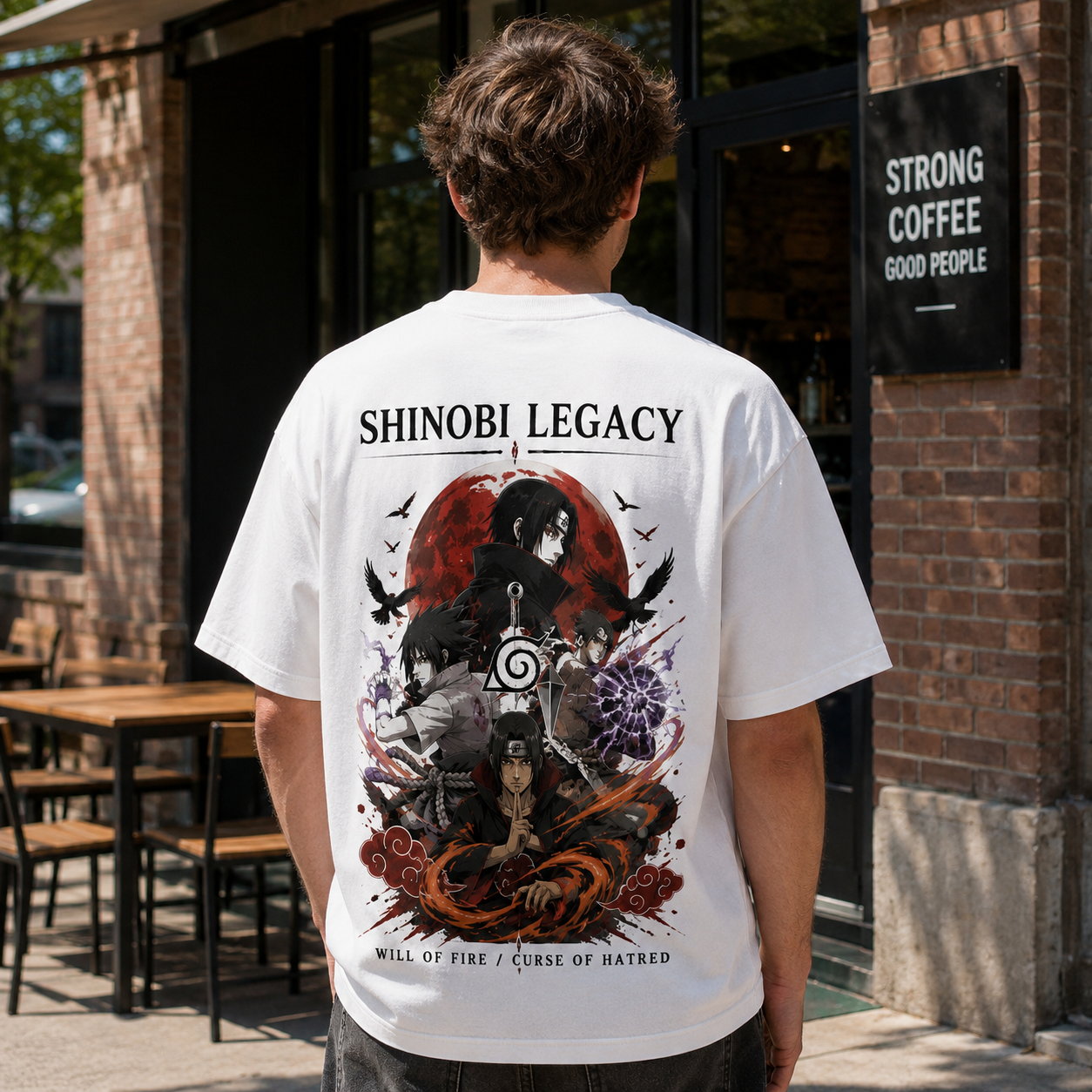 White t-shirt with Itachi Uchiha Naruto Curse Of Hatred graphic – photo 3