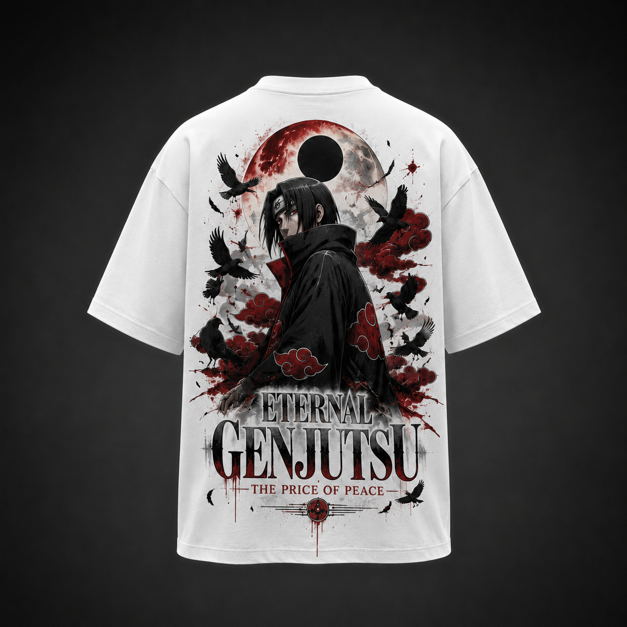 White t-shirt with Itachi Uchiha Naruto Eternal Genjutsu graphic – photo 1
