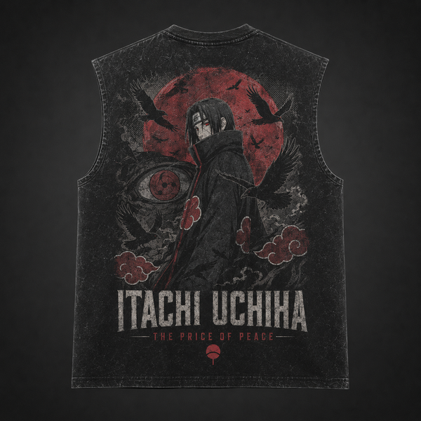 Washed black tank top with Itachi Uchiha Naruto Itachi Crimson Moon graphic – photo 1