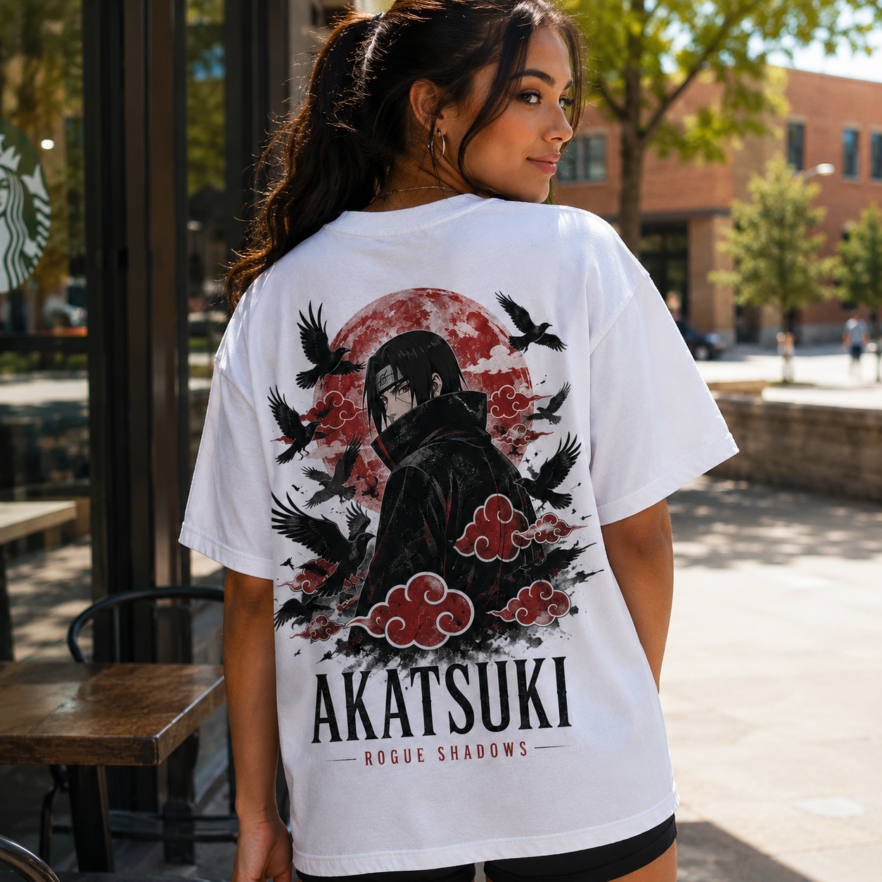 White t-shirt with Itachi Uchiha Naruto Rogue Shadows graphic – photo 3