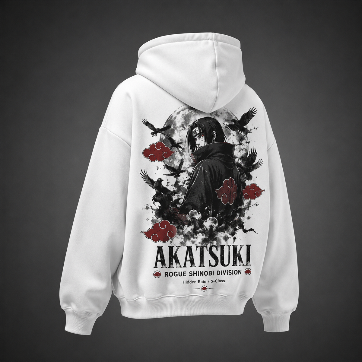 White hoodie with Itachi Uchiha Naruto Rogue Shinobi Division graphic – photo 1