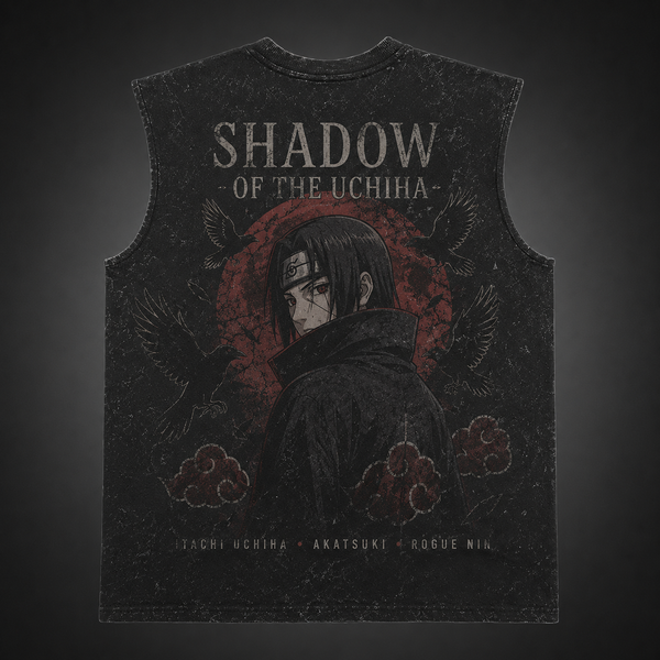 Washed black tank top with Itachi Uchiha Naruto Shadow Of The Uchiha graphic – photo 1