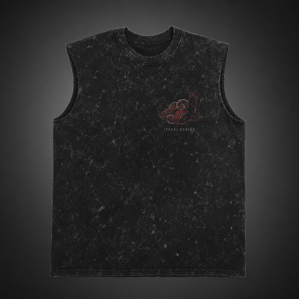 Washed black tank top with Itachi Uchiha Naruto Shadow Of The Uchiha graphic – photo 2