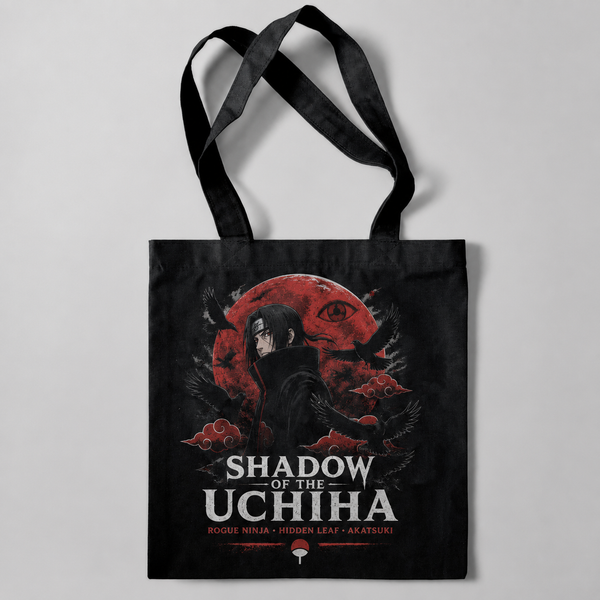 Black tote bag with Itachi Uchiha Naruto Shadow Of The Uchiha graphic – photo 1