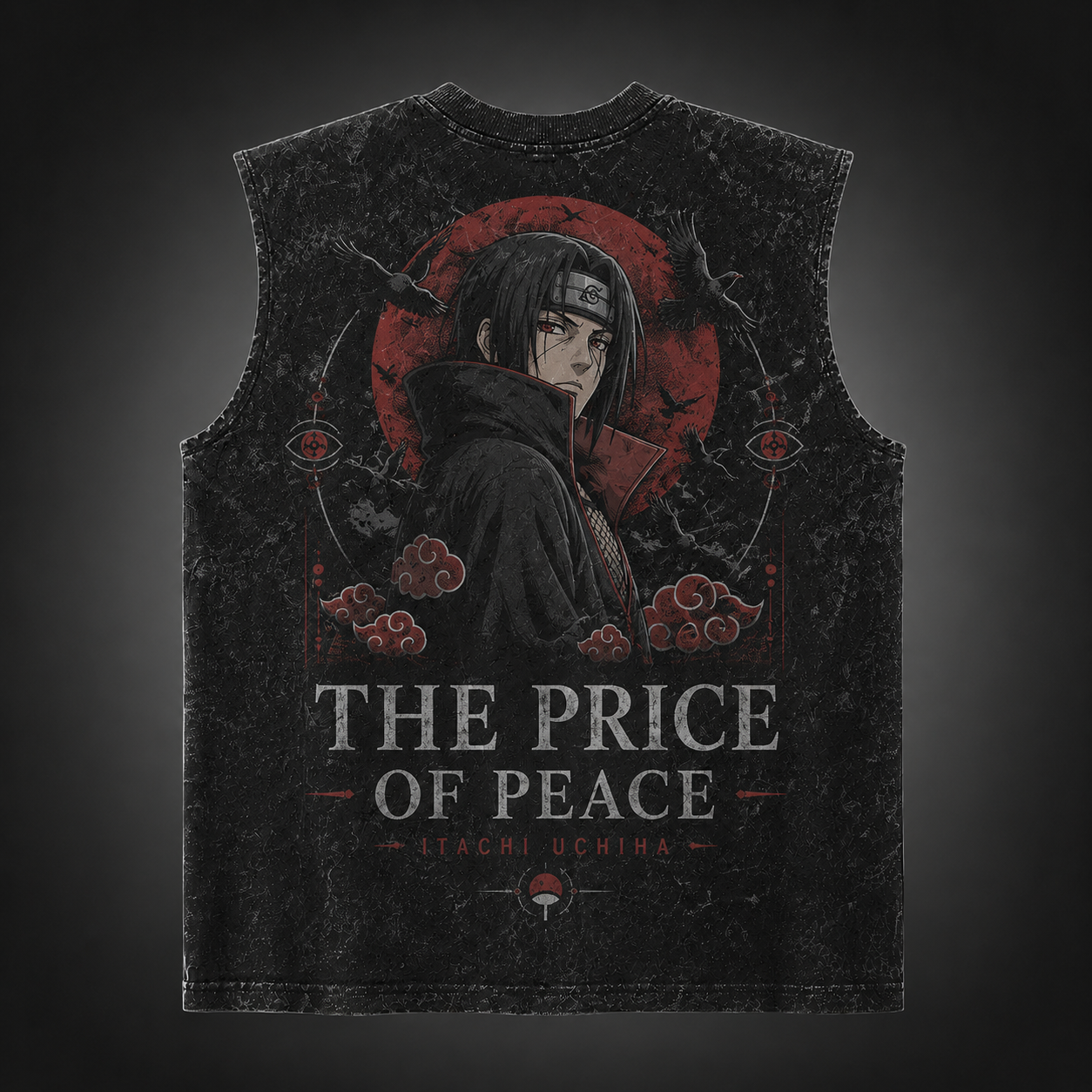 Washed black tank top with Itachi Uchiha Naruto The Price Of Peace graphic – photo 1