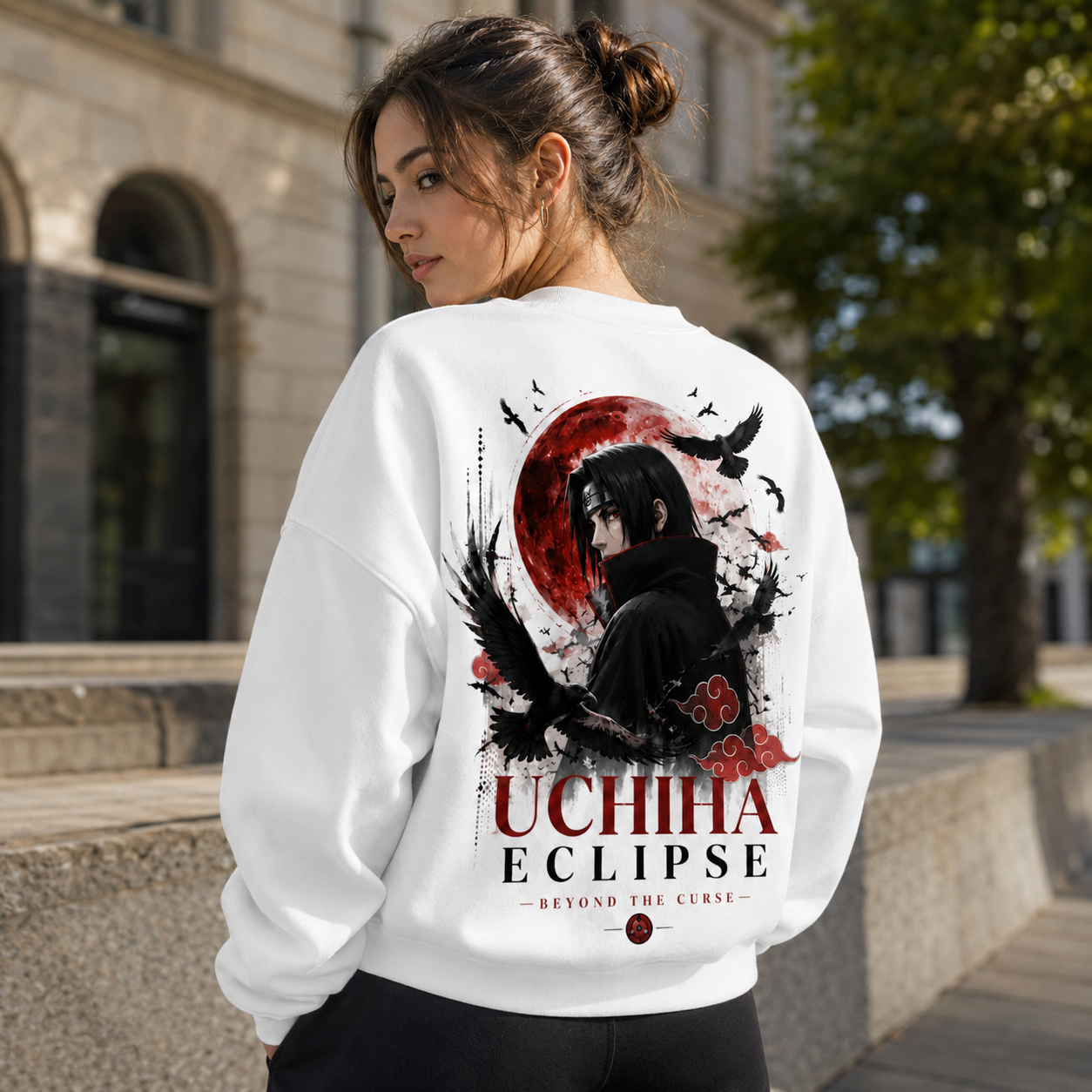 White sweatshirt with Itachi Uchiha Naruto Uchiha Eclipse graphic – photo 3