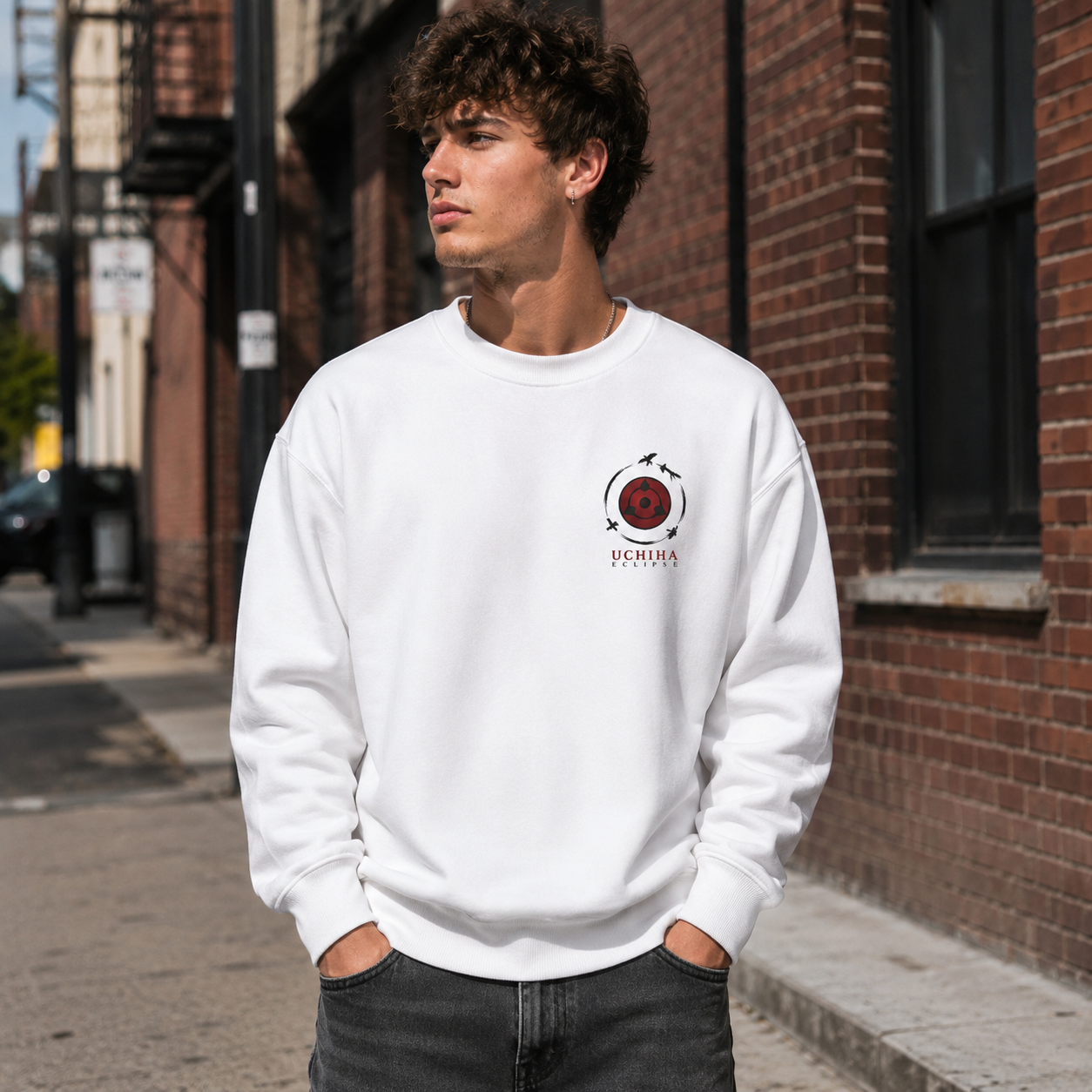 White sweatshirt with Itachi Uchiha Naruto Uchiha Eclipse graphic – photo 4